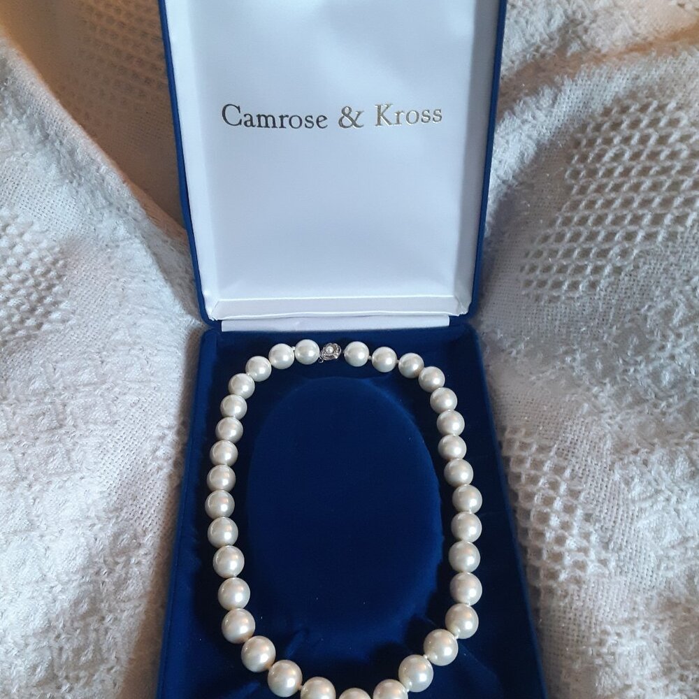 Camrose & Kross 20 Inch Faux Pearl Necklace In Original Case, Vintage
